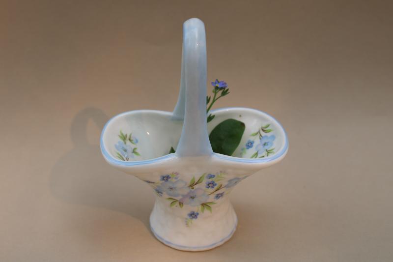 photo of forget me not flowers Crown bone china miniature basket, vintage Staffordshire #1