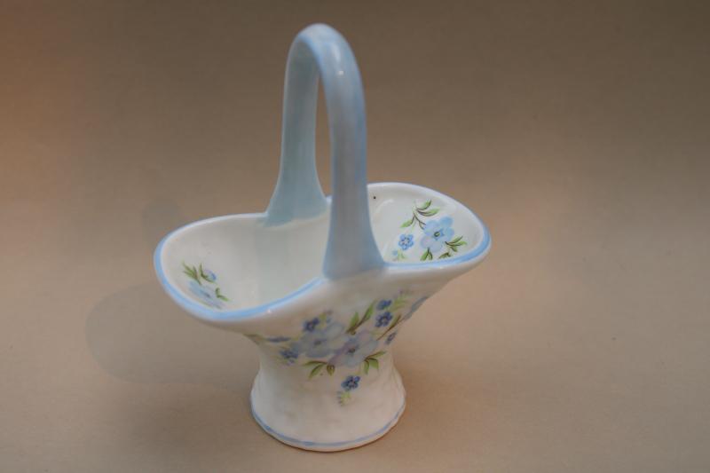 photo of forget me not flowers Crown bone china miniature basket, vintage Staffordshire #2