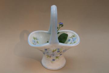 catalog photo of forget me not flowers Crown bone china miniature basket, vintage Staffordshire