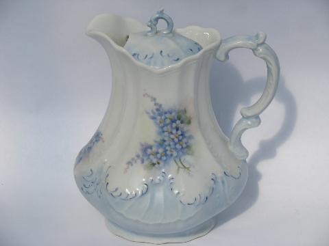 photo of forget-me-nots floral, vintage hand-painted china chocolate or coffee pot #1