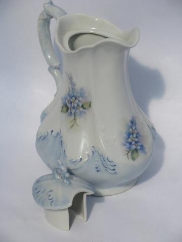 photo of forget-me-nots floral, vintage hand-painted china chocolate or coffee pot #2