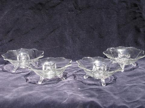 photo of four individual place setting candle holders, glass candle sticks, Marshall Field's #1