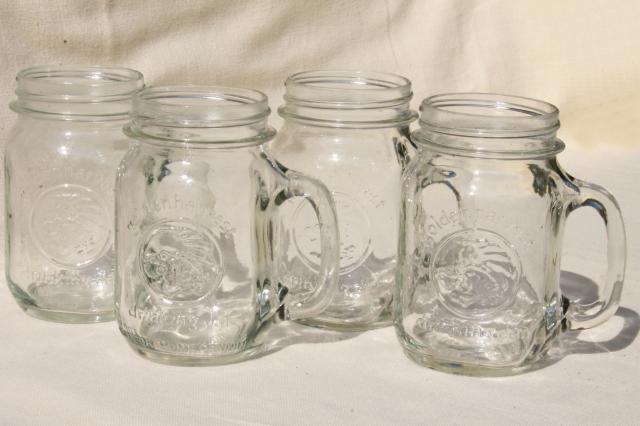 photo of four pints vintage Golden Harvest mason jar mugs, drinking glasses jars w/ cup handles #1