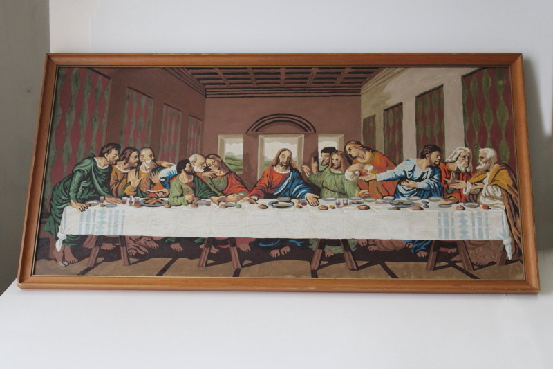 photo of framed paint by number picture The Last Supper, mid-century vintage PBN painting #1