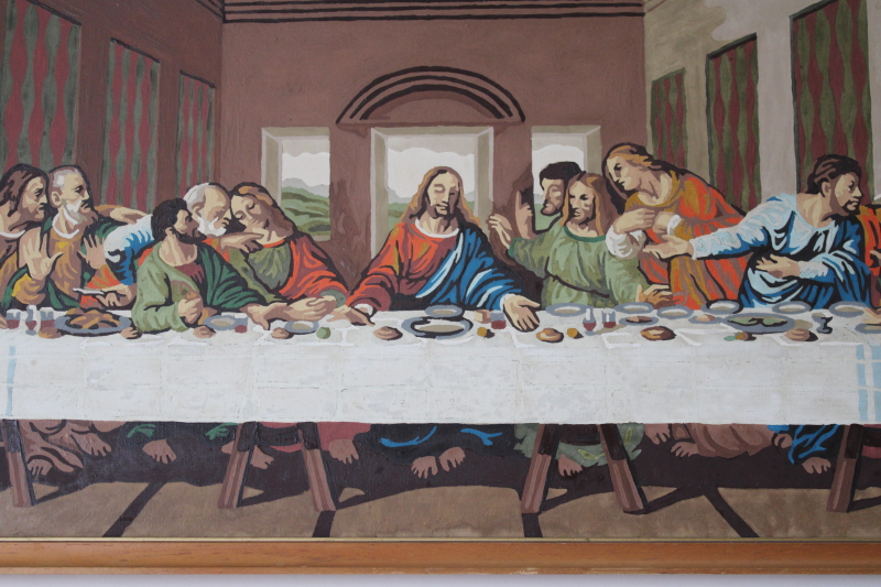 photo of framed paint by number picture The Last Supper, mid-century vintage PBN painting #2