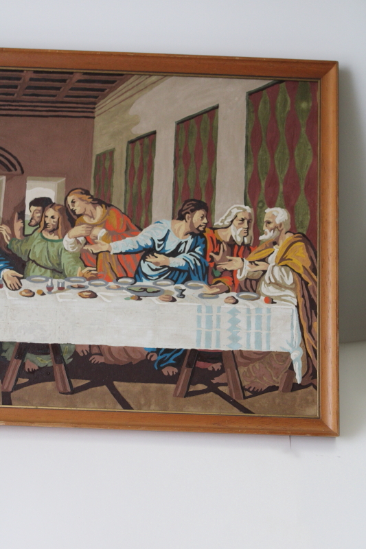 photo of framed paint by number picture The Last Supper, mid-century vintage PBN painting #3
