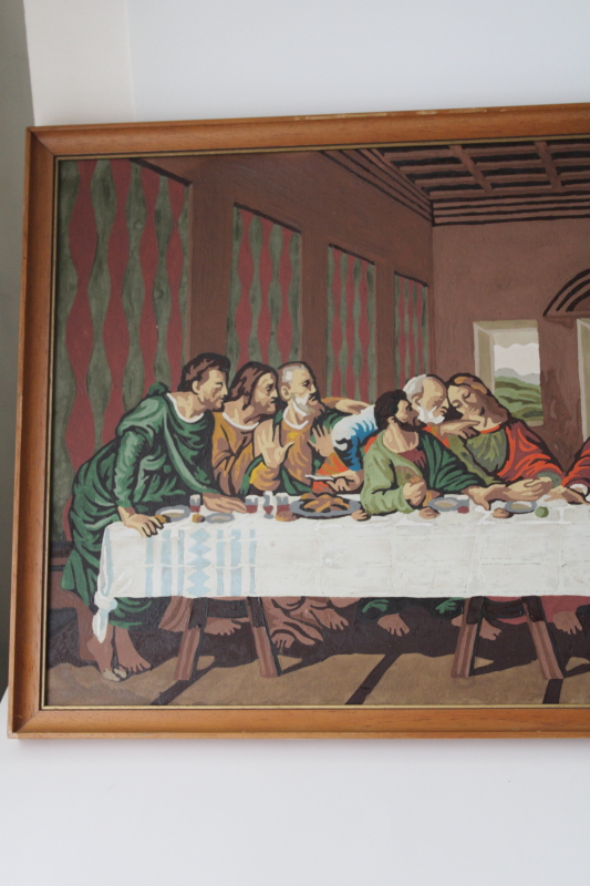 photo of framed paint by number picture The Last Supper, mid-century vintage PBN painting #4
