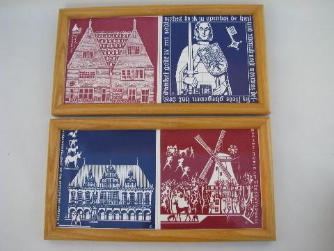 photo of framed vintage German tiles, Bremen souvenir scenes #1