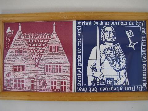 photo of framed vintage German tiles, Bremen souvenir scenes #2