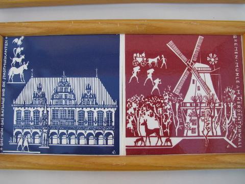 photo of framed vintage German tiles, Bremen souvenir scenes #3