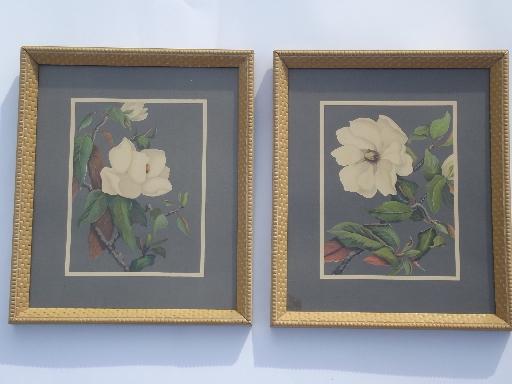 photo of framed vintage floral litho prints, 40s Turner print style in old frames #1