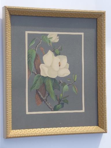 photo of framed vintage floral litho prints, 40s Turner print style in old frames #2