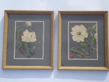 catalog photo of framed vintage floral litho prints, 40s Turner print style in old frames