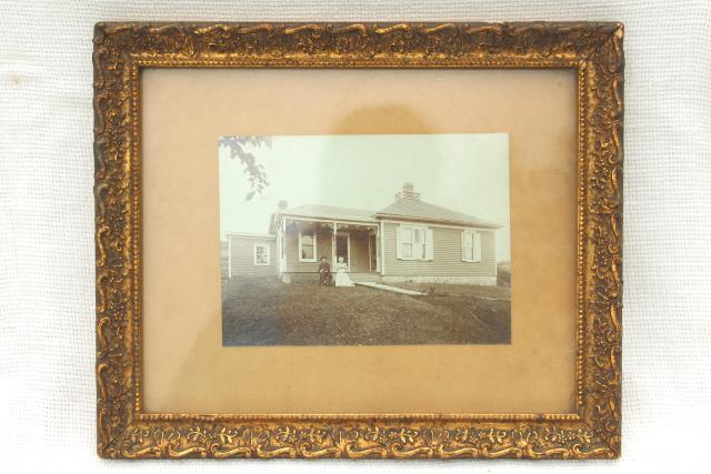 photo of framed vintage photo early Illinois farmhouse settlers couple in antique gold frame #2