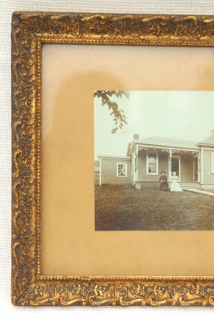 photo of framed vintage photo early Illinois farmhouse settlers couple in antique gold frame #5