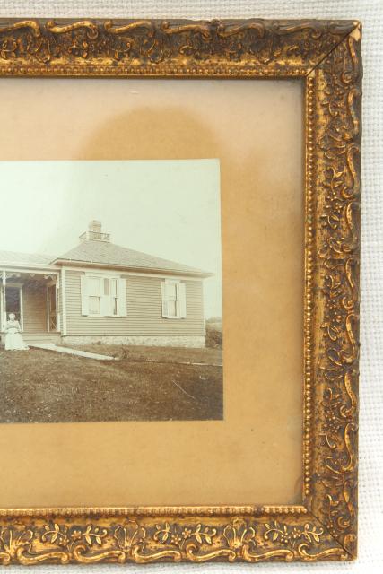 photo of framed vintage photo early Illinois farmhouse settlers couple in antique gold frame #6