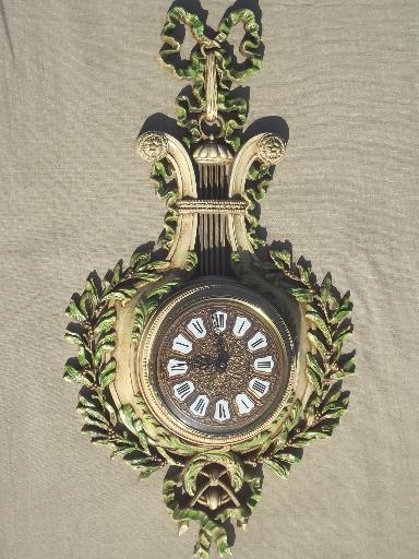 photo of french 'antique' gold baroque Burwood wall clock w/ laurel, from Paris Wisconsin! #1