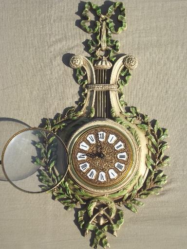 photo of french 'antique' gold baroque Burwood wall clock w/ laurel, from Paris Wisconsin! #3