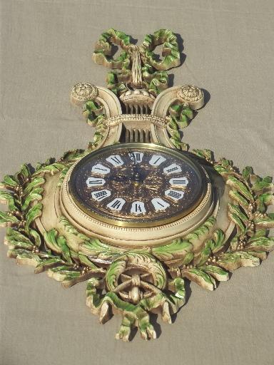 photo of french 'antique' gold baroque Burwood wall clock w/ laurel, from Paris Wisconsin! #5