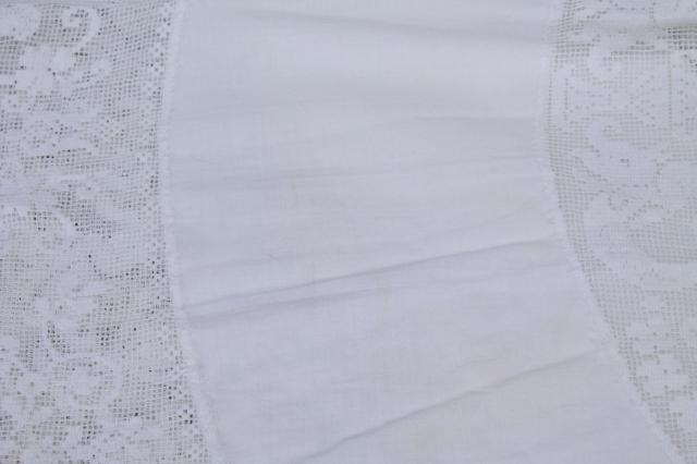 photo of french chic round table cover cloth, vintage tablecloth w/ wide lace edging cherub angels #2