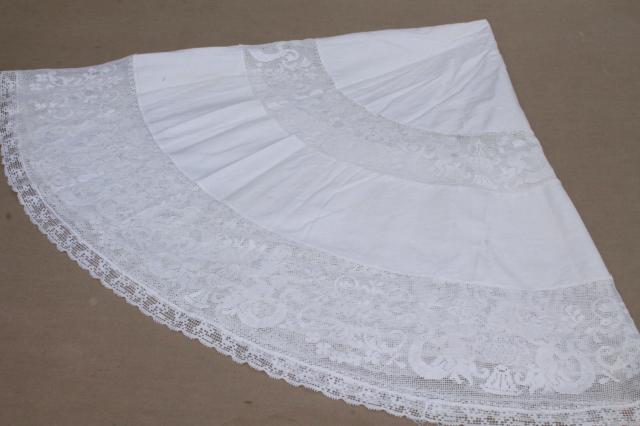 photo of french chic round table cover cloth, vintage tablecloth w/ wide lace edging cherub angels #10