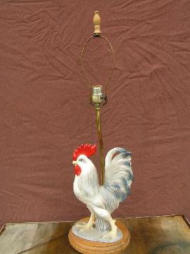 catalog photo of french country big vintage ceramic rooster kitchen lamp