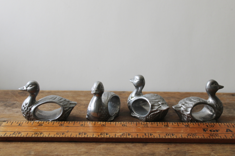photo of french country kitchen style vintage napkin rings set, pewter aluminum ducks or geese #1