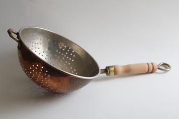 catalog photo of french country style copper plated stainless strainer, large colander bowl w/ sturdy handle