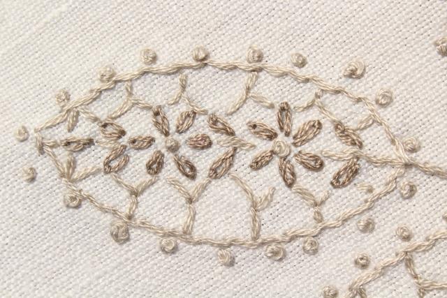 photo of french country style embroidered pure linen napkins, unused vintage table linens #4