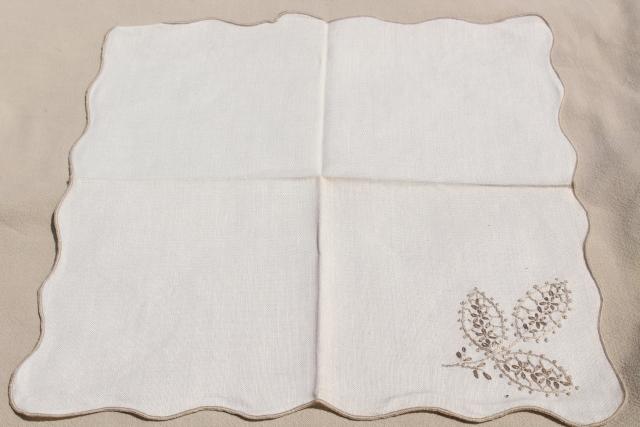 photo of french country style embroidered pure linen napkins, unused vintage table linens #5