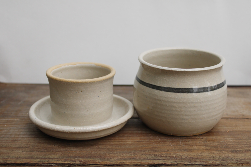 photo of french country style stoneware butter bell crock jar, hand painted artist signed pottery  #1