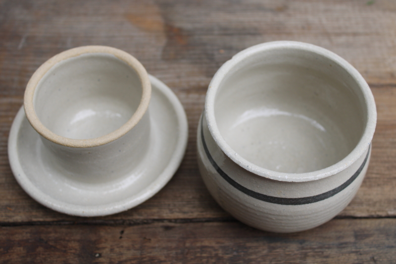 photo of french country style stoneware butter bell crock jar, hand painted artist signed pottery  #2