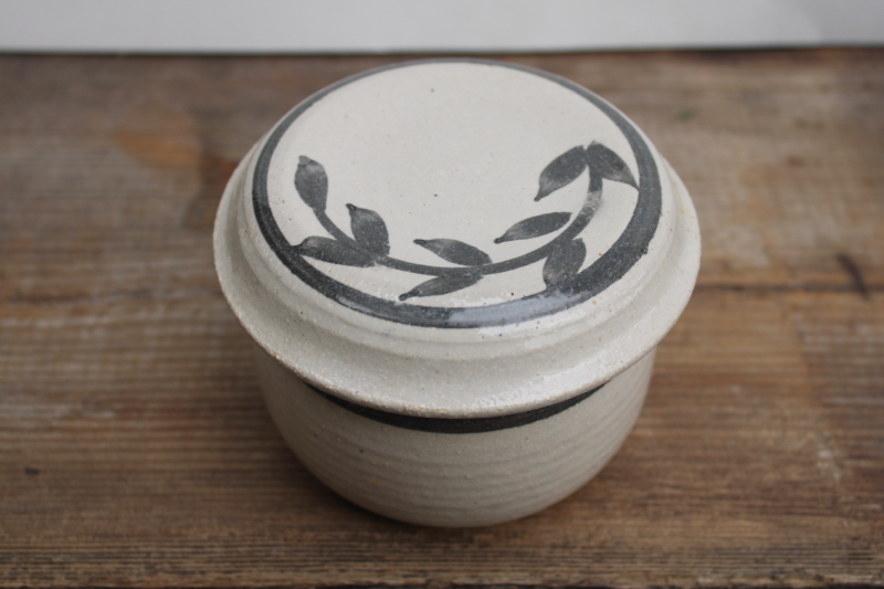 photo of french country style stoneware butter bell crock jar, hand painted artist signed pottery  #3