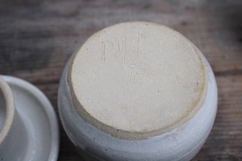 photo of french country style stoneware butter bell crock jar, hand painted artist signed pottery  #5