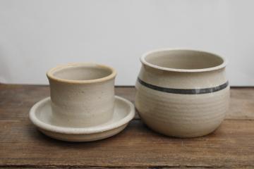 catalog photo of french country style stoneware butter bell crock jar, hand painted artist signed pottery