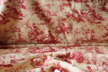 catalog photo of french country style toile print fabric, Waverly Inspirations cotton duck washed linen weave