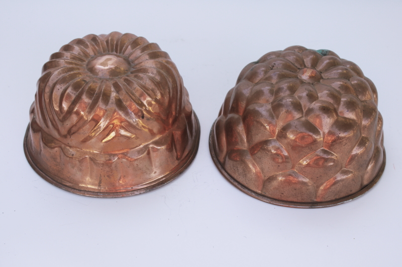 photo of french country style vintage copper molds or bundt pans, fluted round flower shapes  #6