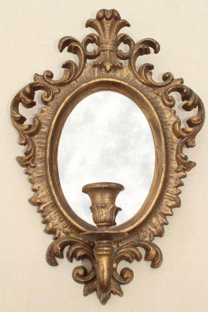 photo of french country style vintage gold rococo mirror frame candle sconces pair #4