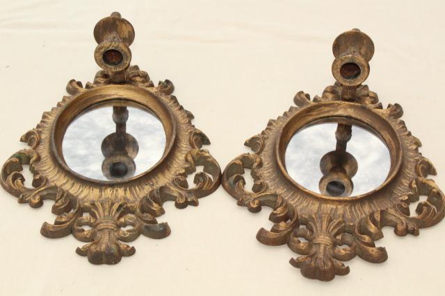photo of french country style vintage gold rococo mirror frame candle sconces pair #9