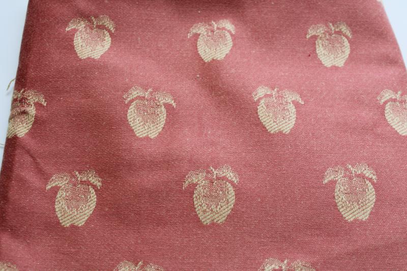 photo of french country style vintage upholstery fabric remnant, golden apples on barn red #1