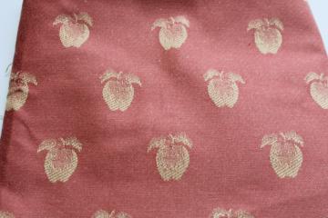 french country style vintage upholstery fabric remnant, golden apples on barn red