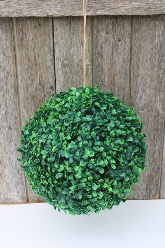 photo of french farmhouse decor green boxwood topiary ball, vintage plastic greenery #2