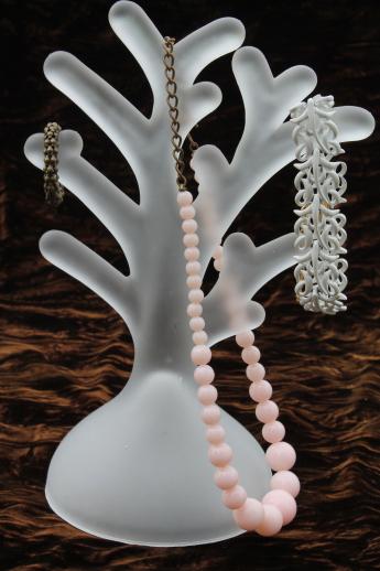 photo of frosted glass branch for jewelry display rack or hanging ornaments, white satin glass tree #5