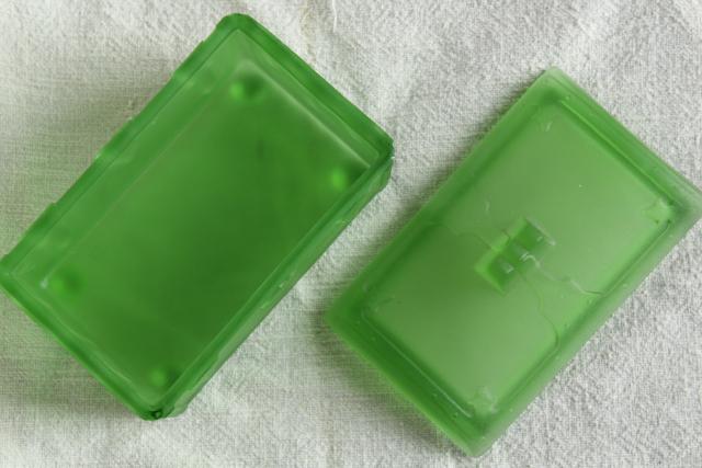 photo of frosted green depression glass treasure chest, vintage pressed glass trinket box #6