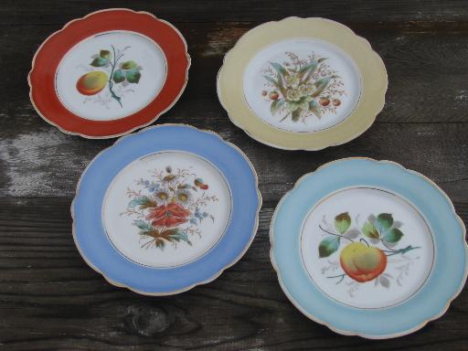 photo of fruit and flowers, antique hand-painted china plates w/ colored borders #1