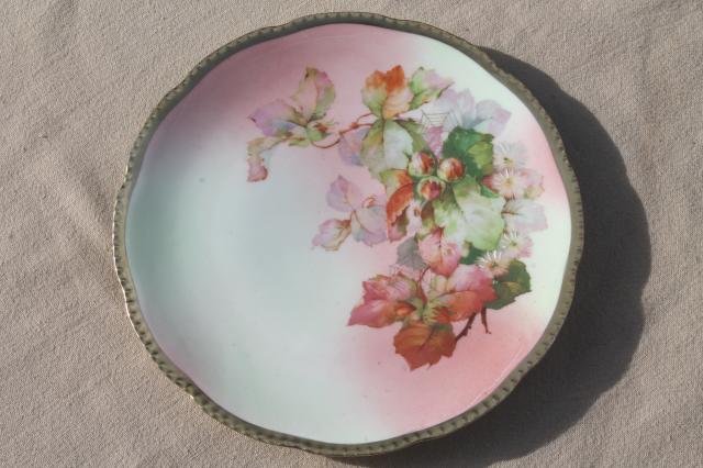 photo of fruit & floral hand painted china plates, mismatched antique vintage dishes #5