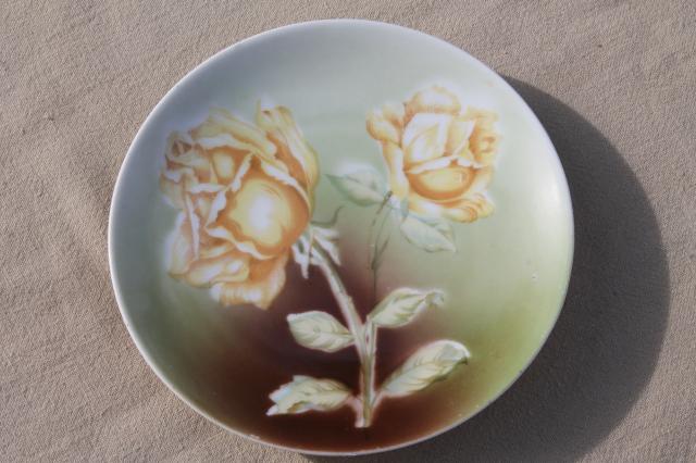 photo of fruit & floral hand painted china plates, mismatched antique vintage dishes #7