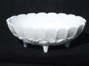 catalog photo of fruit garland vintage Indiana milk glass oval centerpiece footed bowl