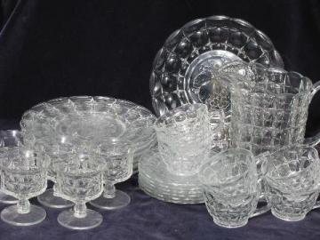 catalog photo of fruit intaglio vintage Constellation pattern Indiana glass, plates, pitcher etc.