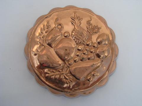 photo of fruit pattern vintage tin lined copper food mold, Benjamin and Medwin #1